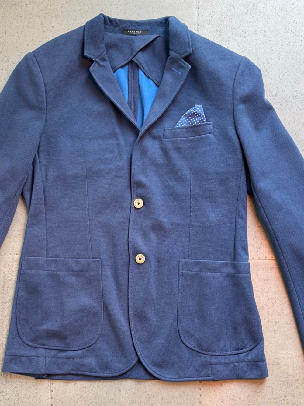 Zara Navy Blue Blazer with Pocket Square